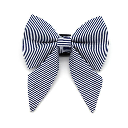 Navy Pinstripe Sailor Dog Bow