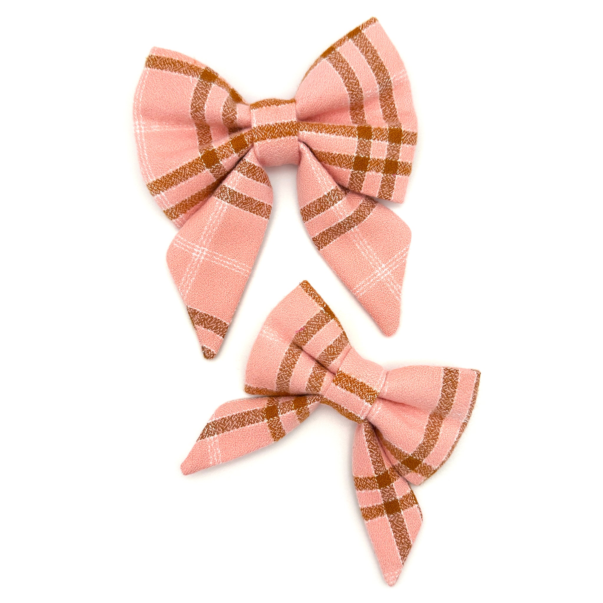 Peach Plaid Flannel Sailor Dog Bow