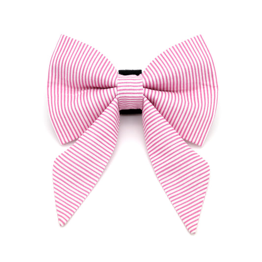 Pink Pinstripe Sailor Dog Bow 
