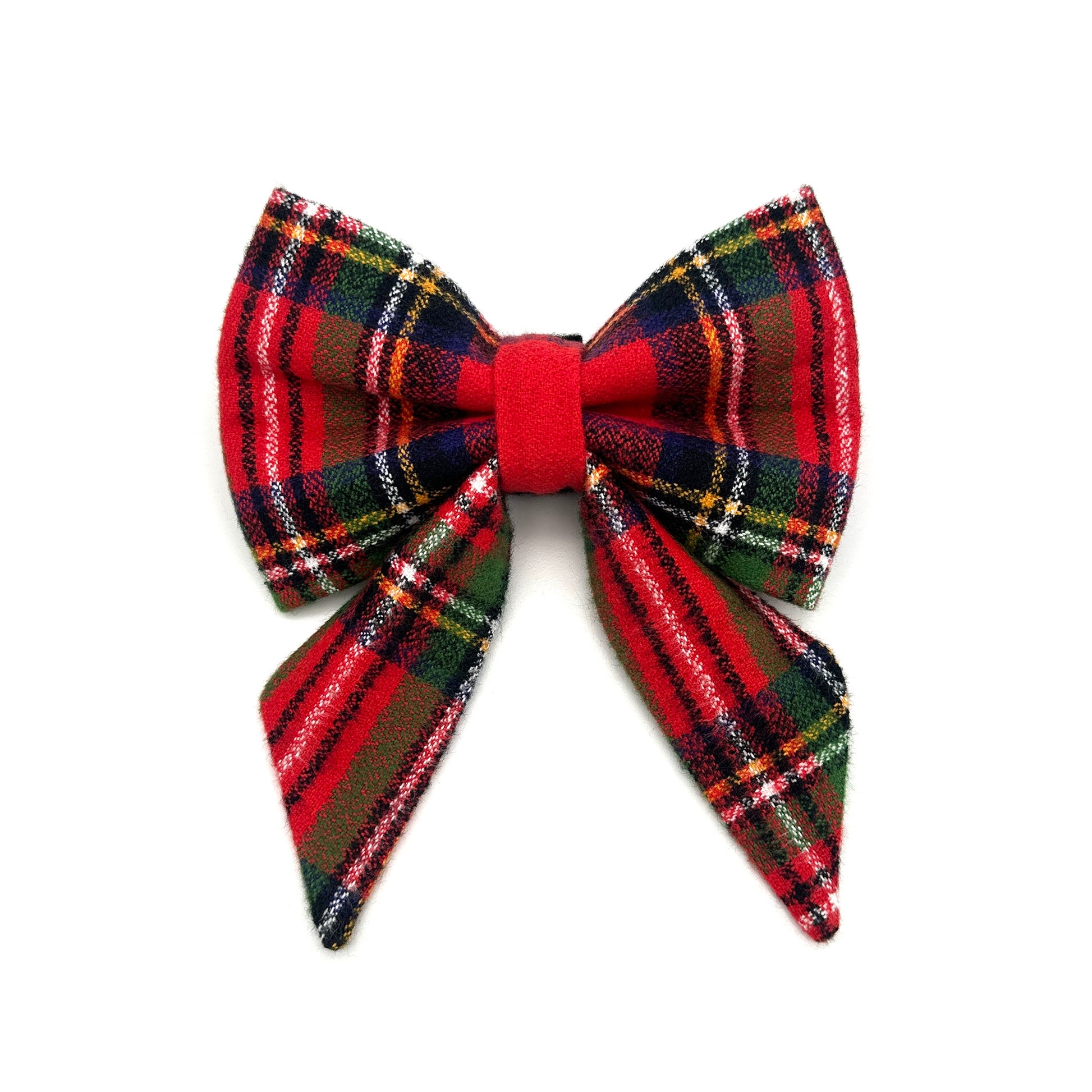 Red Tartan Flannel Sailor Dog Bow