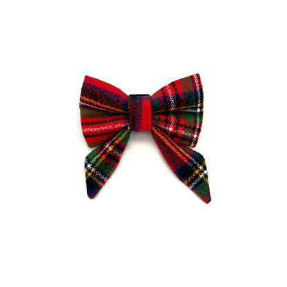 Red Tartan Flannel Sailor Dog Bow