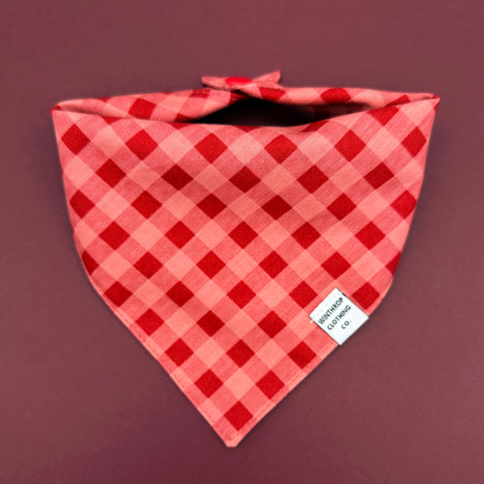 Red and Pink Checkered Dog Bandana