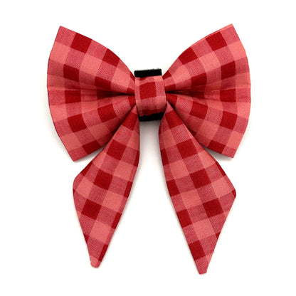 Red and Pink Checkered Sailor Dog Bow