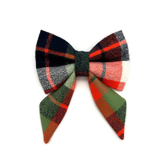 Willow Plaid Flannel Sailor Dog Bow 