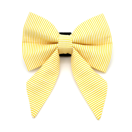 Yellow Pinstripe Sailor Dog Bow