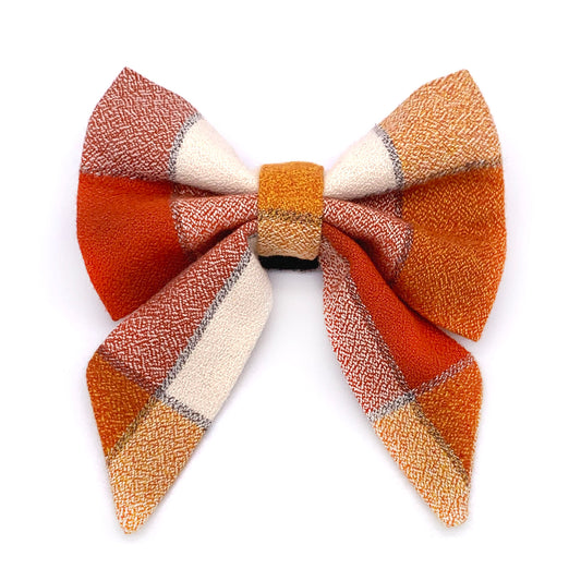 Pumpkin Plaid Flannel Dog Bow